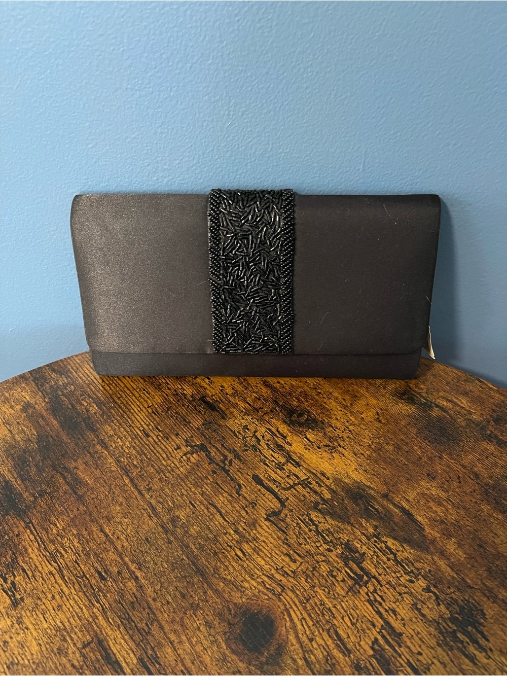 Source Unknown Black Beaded Satin Clutch